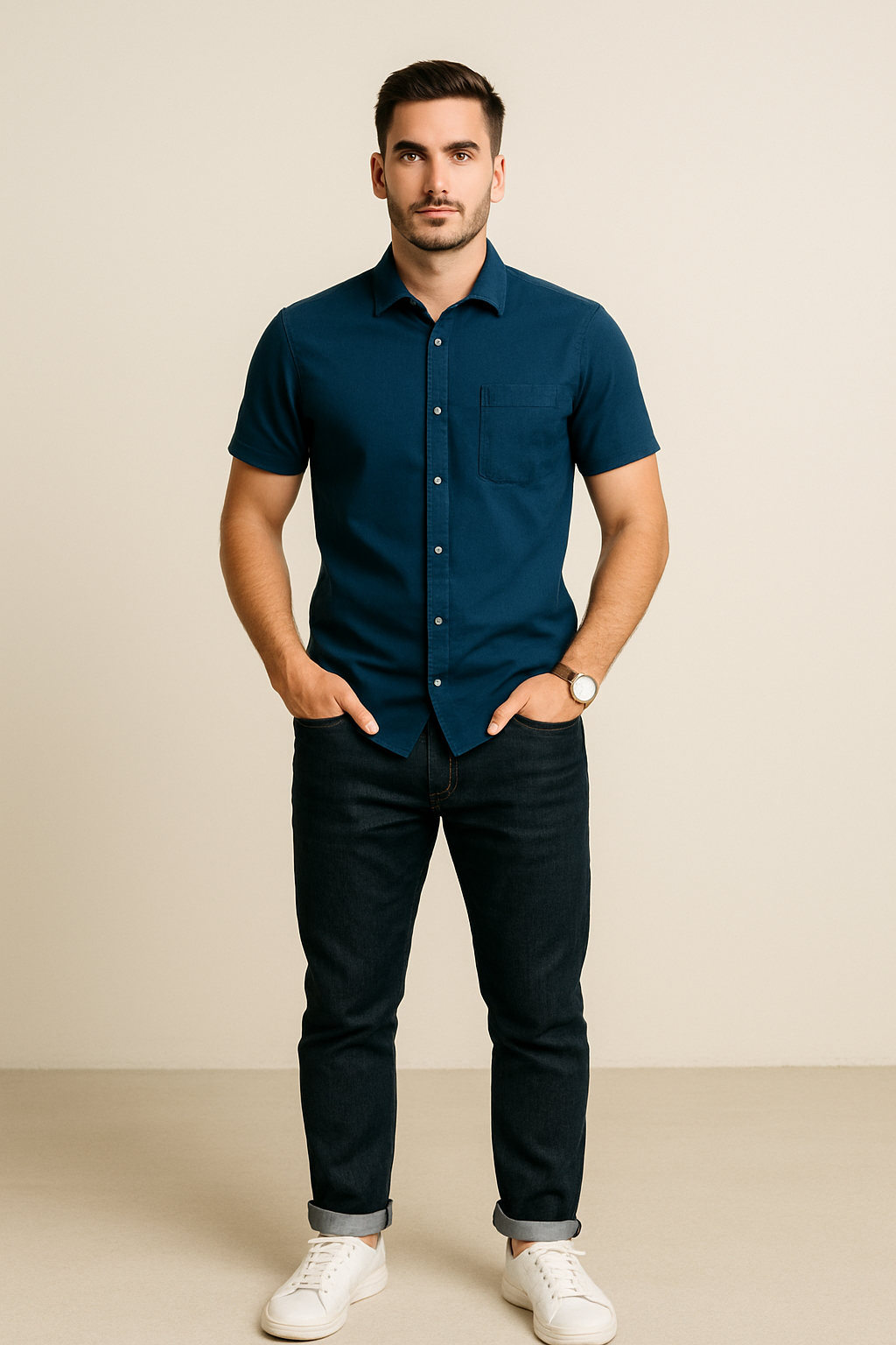 Men’s Half-Sleeve Shirt – Turkish Linen Blend | 100% Cotton | Casual & Smart Wear