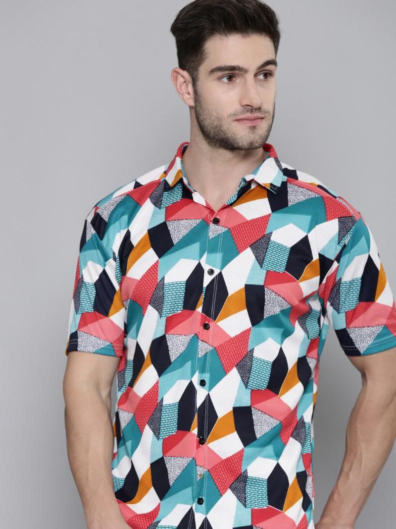 Men's Printed Casual Shirt – Trendy Aztec-Inspired Design | Premium Lycra