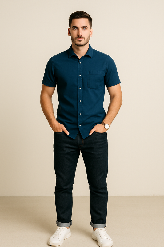 Men’s Half-Sleeve Shirt – Turkish Linen Blend | 100% Cotton | Casual & Smart Wear